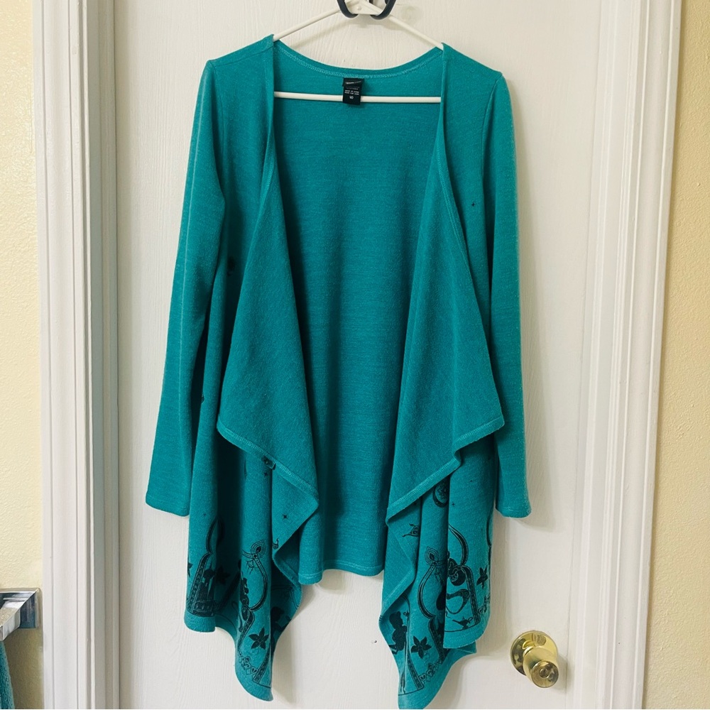 Disney Jazmín Aladdin Green Waterfall Draped Open Cardigan Sweater MD